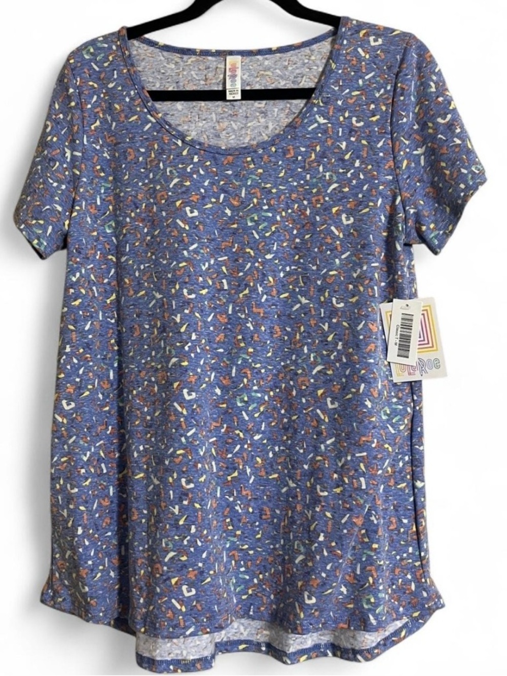 LuLaRoe Top Sz M CLASSIC T Geometric Print High/Low Hem Short Sleeves Casual